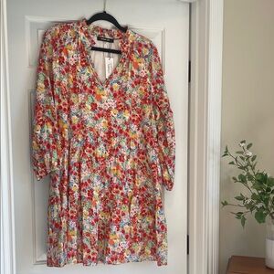 Sugar Lips Floral Printed Split V-Neck long Sleeve Shift Dress NWT